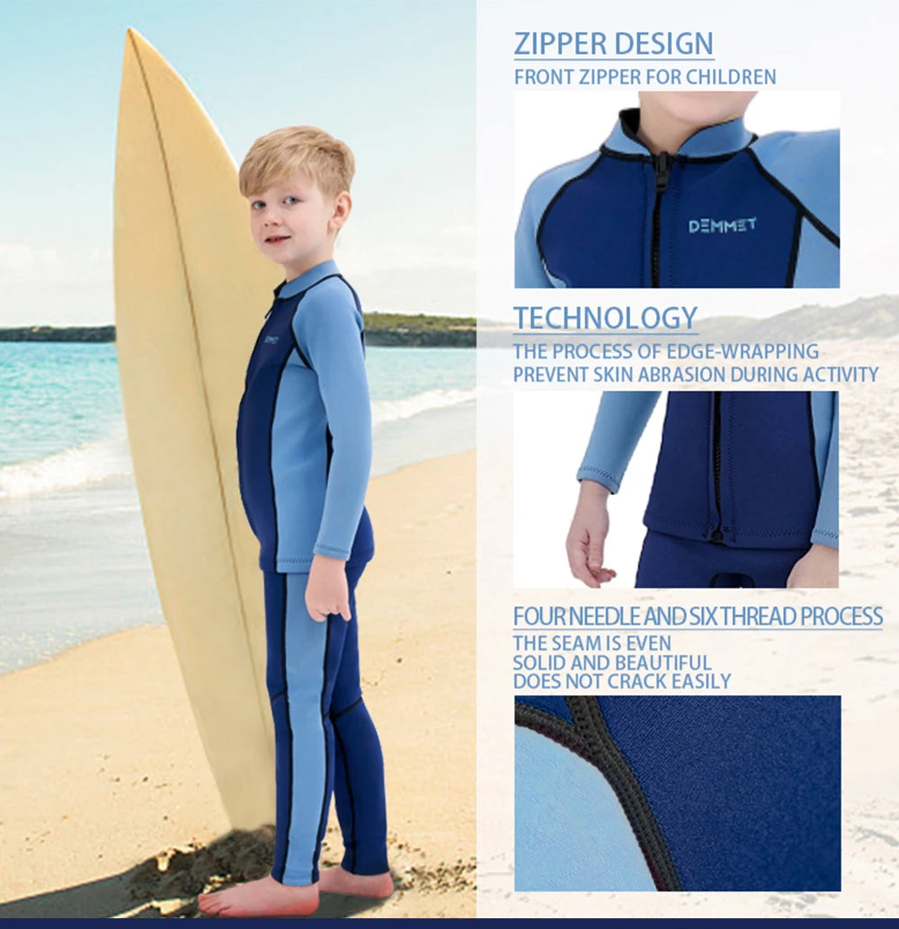 Kids Neoprene Diving Surfing Suit Split Long Sleeve Wetsuit Girls Thick Swimsuit Boys Rash Guards Swimwear Keep Warm Clothes