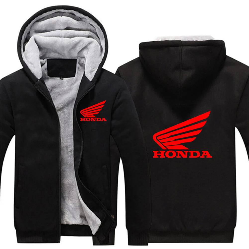 Honda Logo 2025 Autumn Winter Man's Fleece Warm Thicken Coat Popular Patchwork Contrast Color Hoodies Casual Jacket