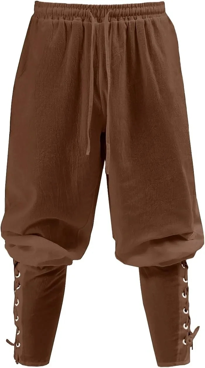 Men's Spring Summer Vintage Men's Medieval Viking Cotton Linen Trousers Halloween Fashion Vintage Men's Bottoms