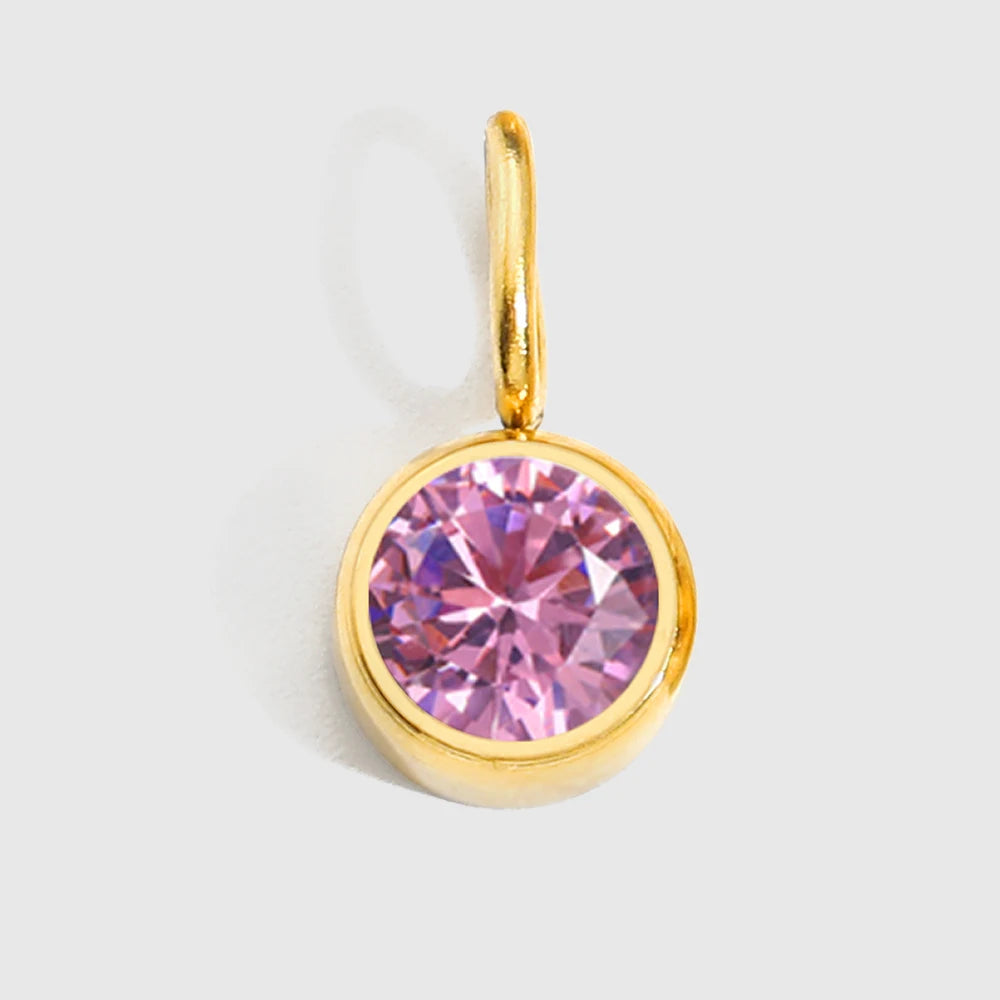 St-Delan Stainless Steel Round Bezel CZ Birthstone Charms Multicolor Crystal Pendant for DIY Jewelry Making