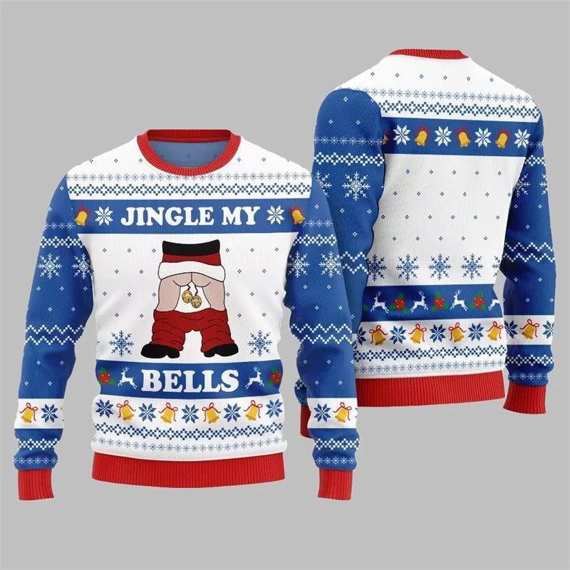 Jingle My Bells Ugly Christmas Sweater For Men Beer Party Print Santa Claus Pullover Sweatshirt Snowman Alpaca Pattern Sweater