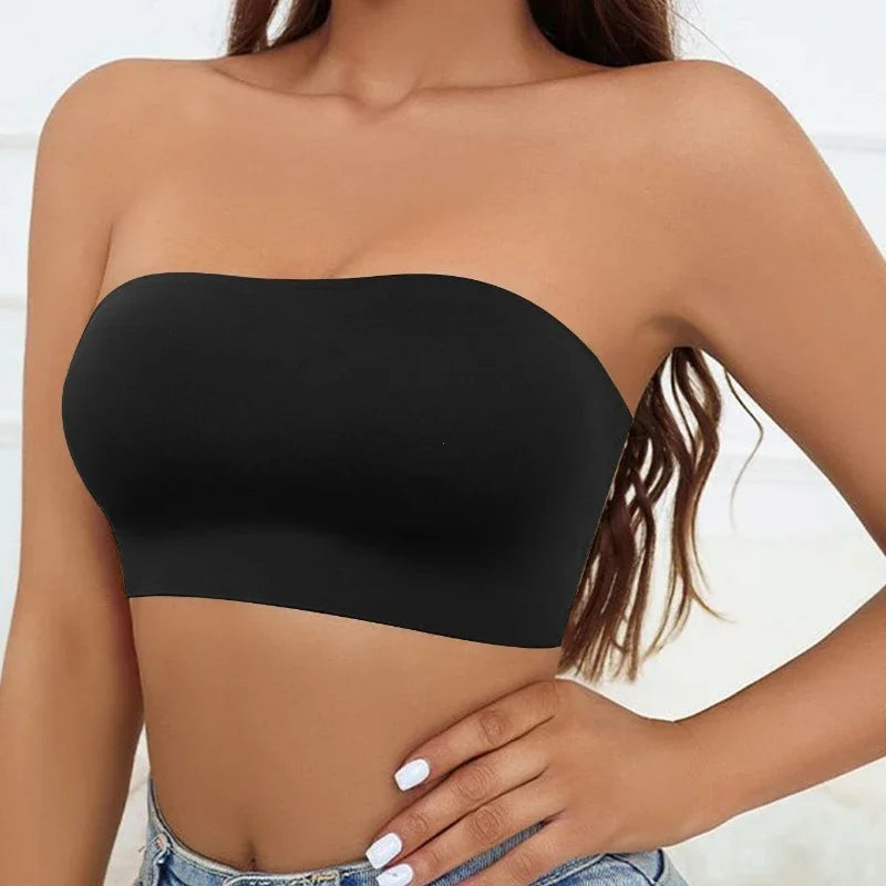 Women Tube Strapless Bra Chest Wrap Bandeau Unlined Seamless Breathable Comfortable Anti-skidding Ice Silk Bra Underwear Tops
