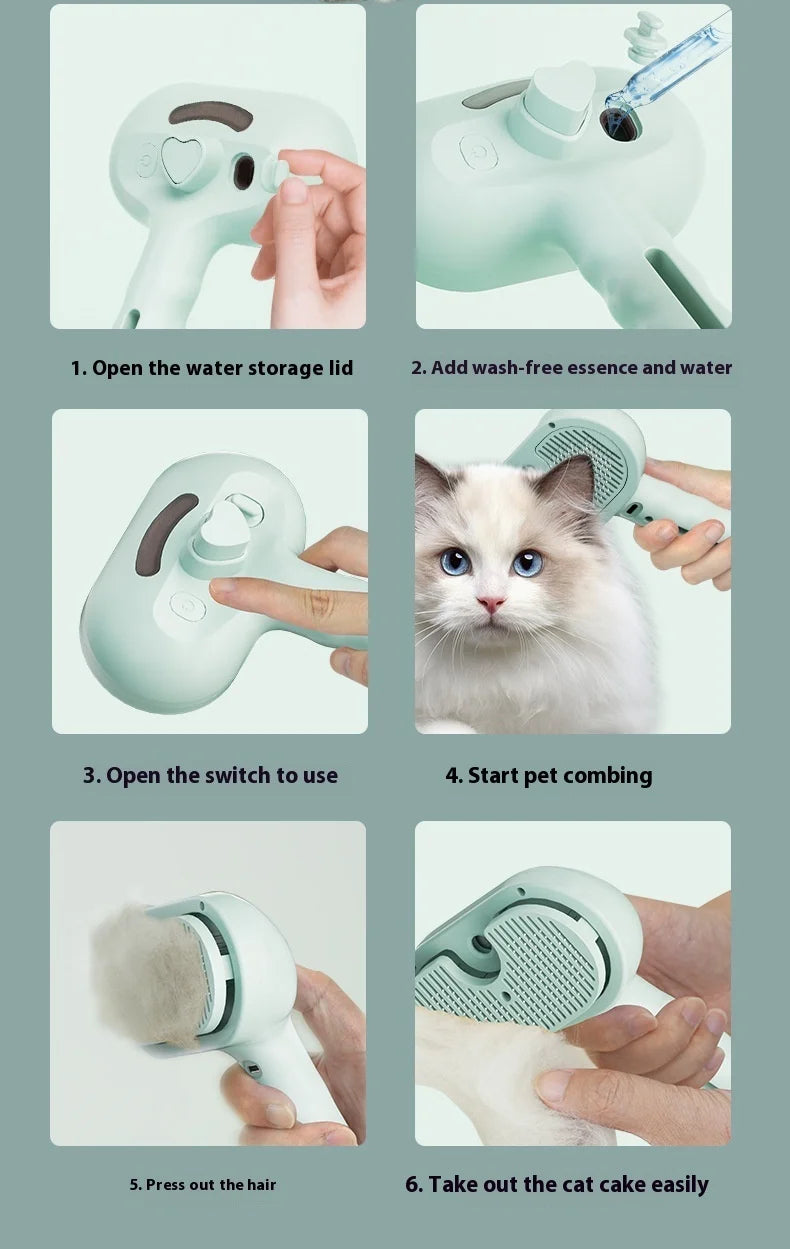 Pet Hair Removal Comb with Water Tank And Release Button Cat Dog Shedding Spray Steam Brush for Grooming