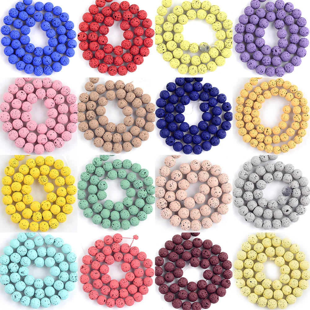 Natural Stone Beads Mix Volcanic Rock Lava Rubber For Jewelry Making Round Loose Beads Diy Accessories Bracelet 4-10mm 15inch