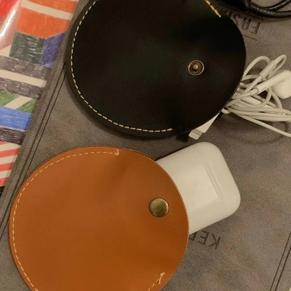 1PC Portable Headphone Organizer Bag Handy Small Object Storage Bag Hanging Neck Pouch Durable Multifunction Leather Coin Wallet
