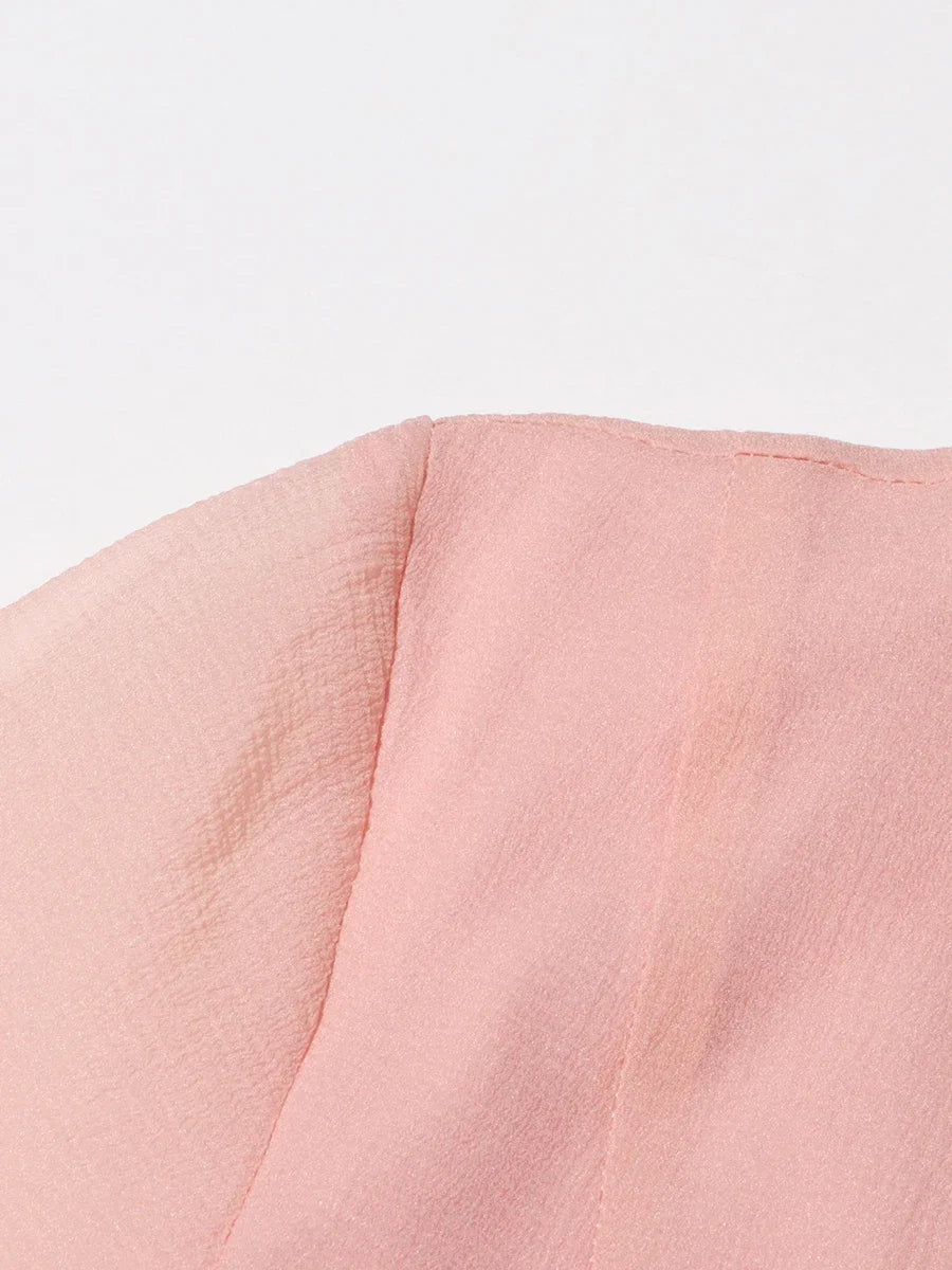 TWOTWINSTYLE Solid Slimming Spliced Folds Dresses for Women Round Neck Long Sleeves Patchwork Buttons Dress Female Clothing New