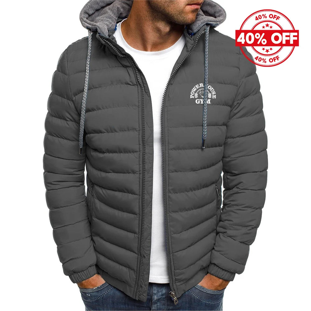 2025 Autumn And Winter Man's Solid Color Fashion Hoodies Coat Powerhouse Gym Logo Logo Print Cold-Proof Cotton-Padded Jacket
