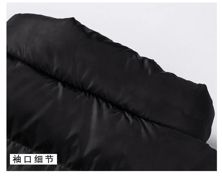 2024 men's trendy casual wear new warm parka winter coat solid color stand up collar zipper windproof cotton printed jacket