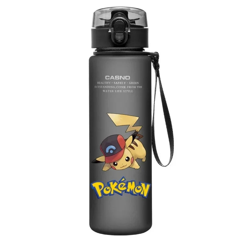 560ML Pokemon Water Cup Pikachu Mewtwo Gengar Portable Plastic Cartoon Outdoor Sports Large Capacity Travel Hiking Water Bottle