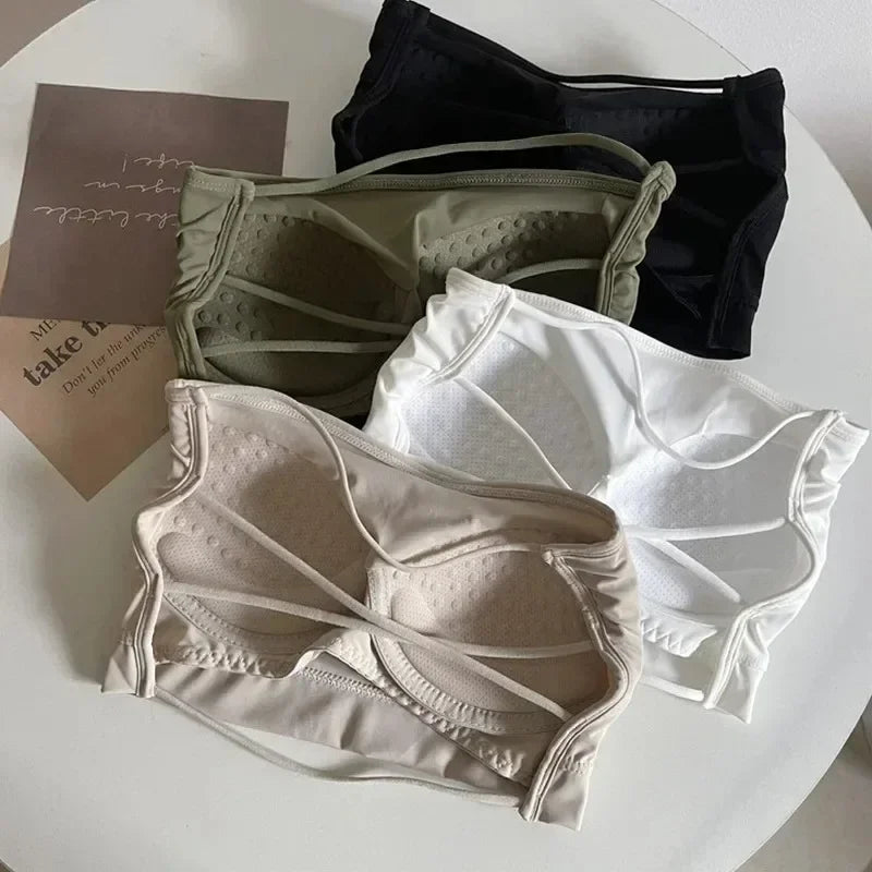 Seamless Tube Top Ice Silk Sexy Wrap Chest for Women Push Up  Bras Strapless Underwear Solid Color  Bralette Lingerie Tops