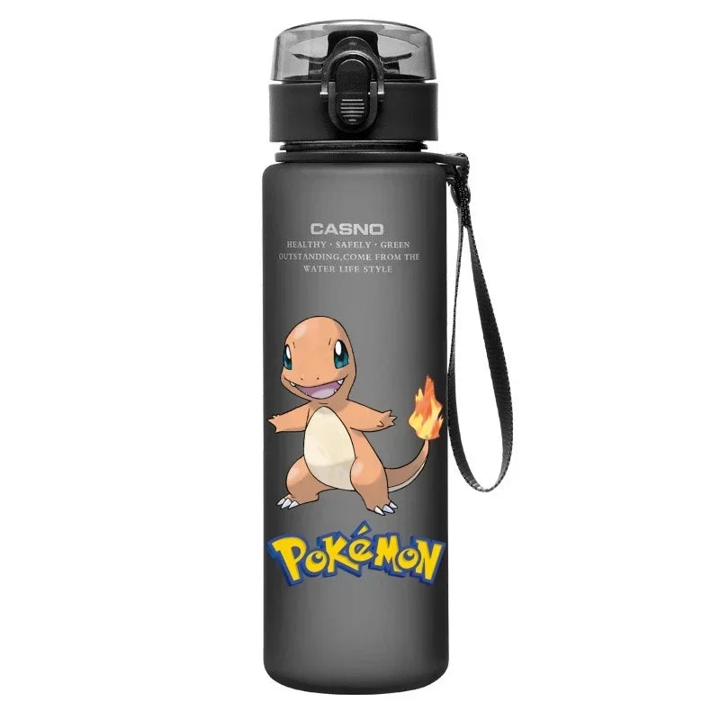 560ML Pokemon Water Cup Pikachu Mewtwo Gengar Portable Plastic Cartoon Outdoor Sports Large Capacity Travel Hiking Water Bottle