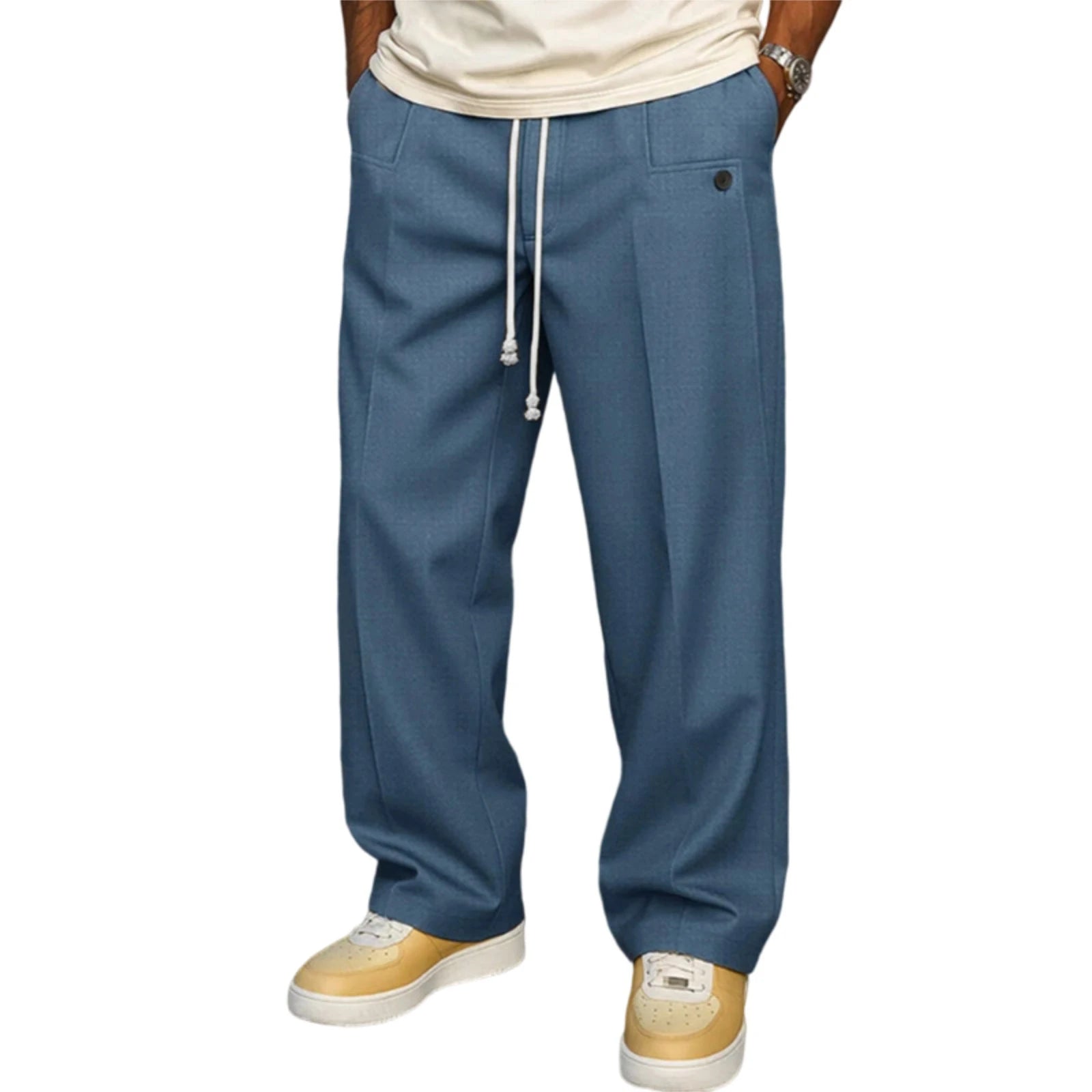 Men s Elastic Waist Jogger Pants with Side Pockets Comfortable Solid Color Casual Mid Rise  Fit Trousers