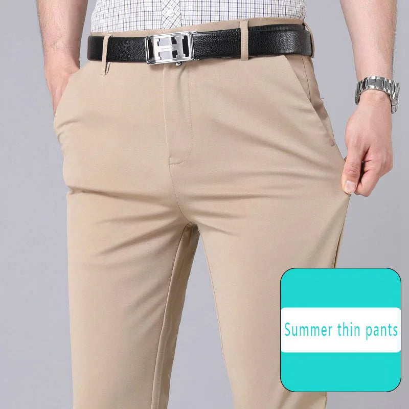 Male Pants Stretch Solid Black Smart Casual Men's Trousers Office Quick Dry Suit Pants New Spring Autumn Korean Straight Pants