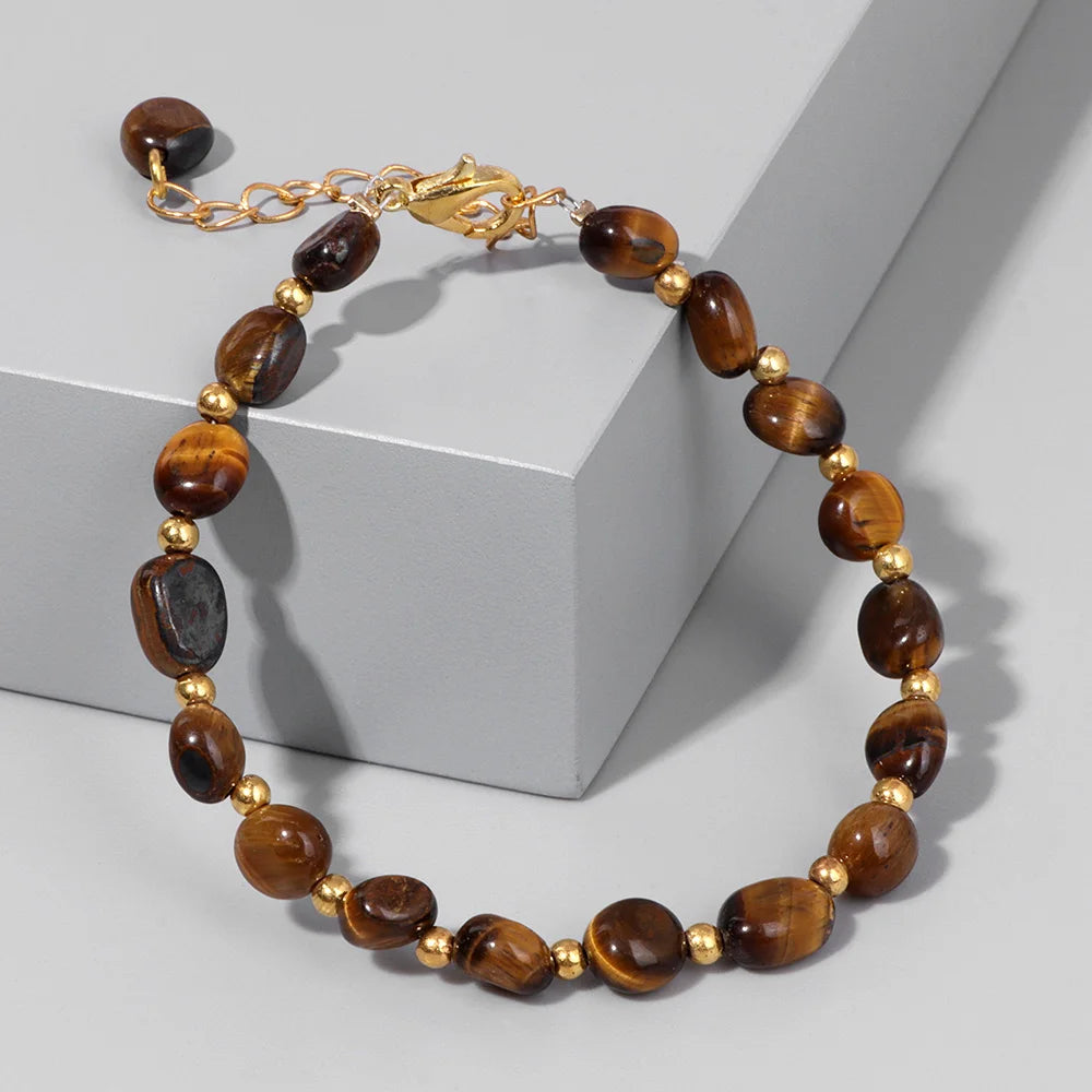 Trendy Sweet Random Shape Stone Bracelets Natural Stone Rose Quartzs Agates Bracelets Gold Color Chain Bracelets Bangles Gifts