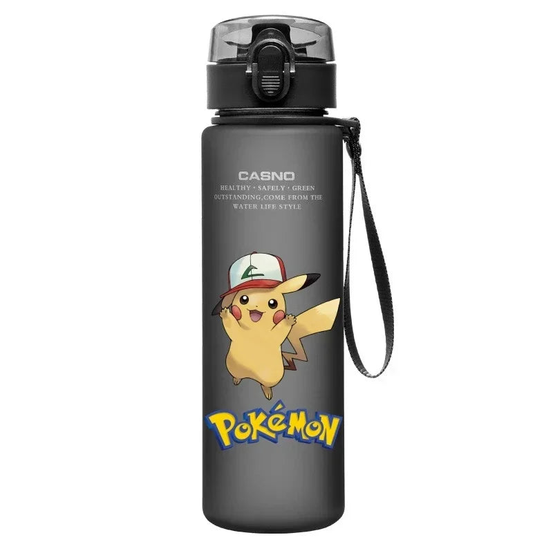 560ML Pokemon Water Cup Pikachu Mewtwo Gengar Portable Plastic Cartoon Outdoor Sports Large Capacity Travel Hiking Water Bottle
