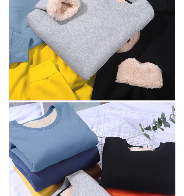 Lamb Velvet Hoodie Men's Thickened Fleece round Neck Casual Versatile Teenage Warm Top Lamb Velvet Jacket Winter Fashion