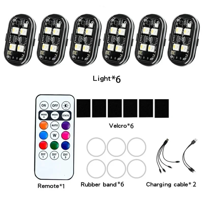 Wireless LED Strobe Lights Car Decor Atmosphere Light Warning Lights RGB Led Aircraft Strobe Lights Car Motorcycle LED Lights