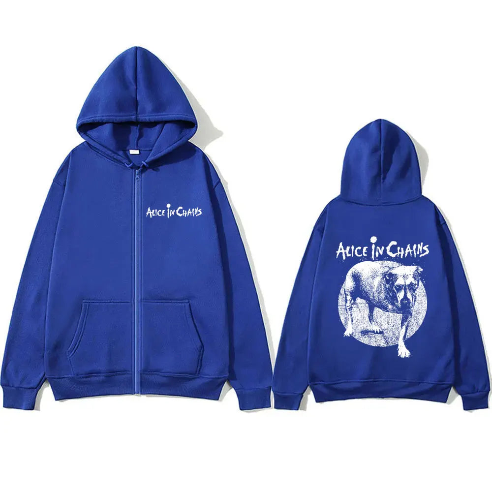 Rock Band Alice in Chains Graphic Print Zipper Hoodie Male Vintage Casual Oversized Zip Up Hoodies Men Women Fashion Jacket Coat