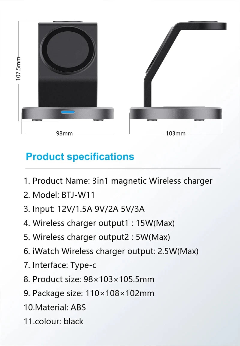 3 In 1 Wireless Charger Stand Mobile phone Holder For iPhone 16 15 14 13 Pro Max iWatch AirPods Fast Charging Station