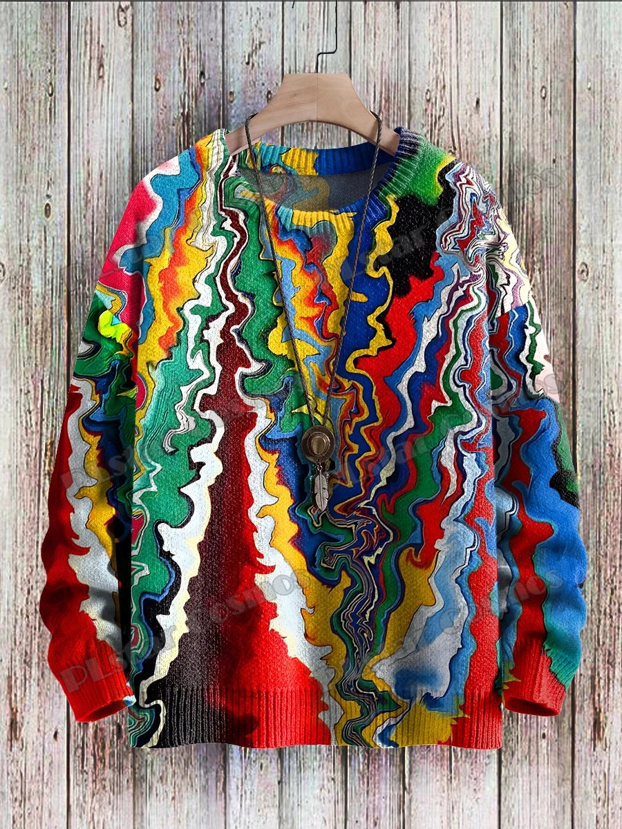 Abstract Art Girl Multicolor Pattern 3D Printed Men's Crewneck Knitted Pullover Winter Unisex Casual Knit Pullover Sweater ZZM47