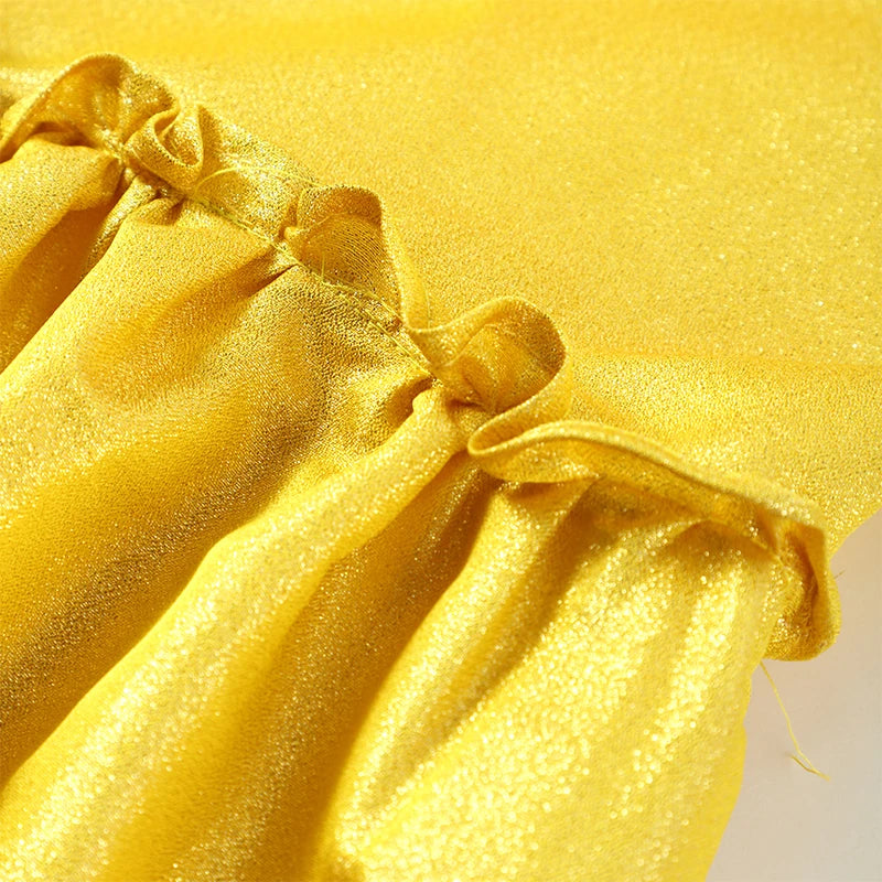 Elegant Ruffles Shiny Dress Women Square Neck A Line Solid Sleeveless Robe Female 2024 Summer Fashion Party Evening Dresses Lady
