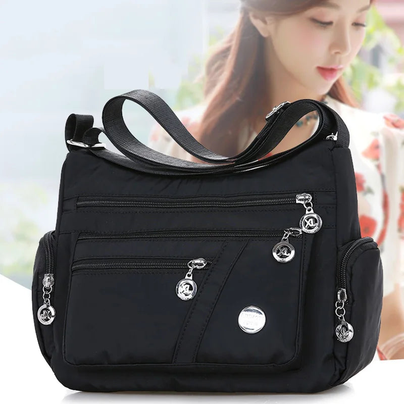 Large Capacity Waterproof Nylon Shoulder Bag Multi-Pocket Crossbody Bag Female Bag Shopping Travel Lady Handbag Leisure Purse