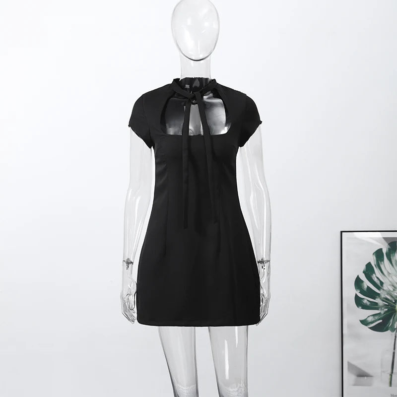 Sexy Women's Dress Halter Lace Up Short Sleeve Polka Print Female Dresses 2026 Early Spring New Fashion Chic Party Lady Robes