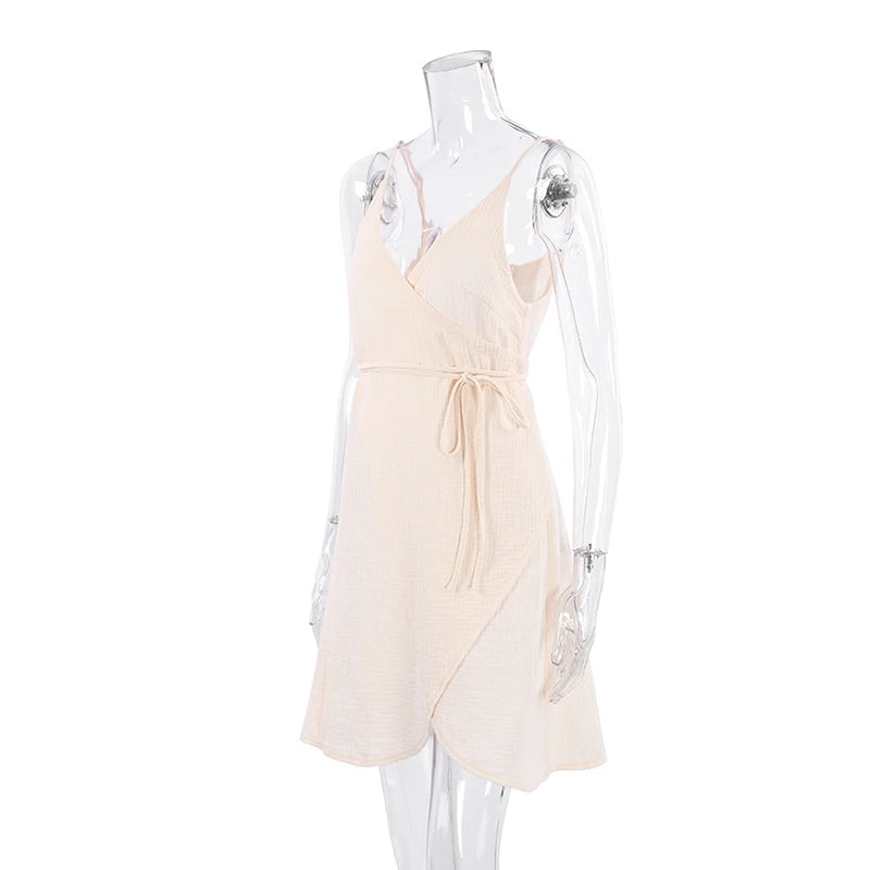Casual 100% Cotton Gauze Muslin Women'S Dresses Summer Sexy V-Neck Suspender Nightdress Wrap Slit Holiday Beach Party Vestidos