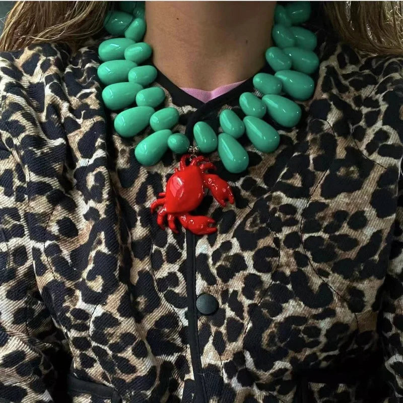 HANGZHI Exaggerated Resin Water Drop Beaded Red Crab Pendant Necklace New Design Chunky Charms Jewelry for Women