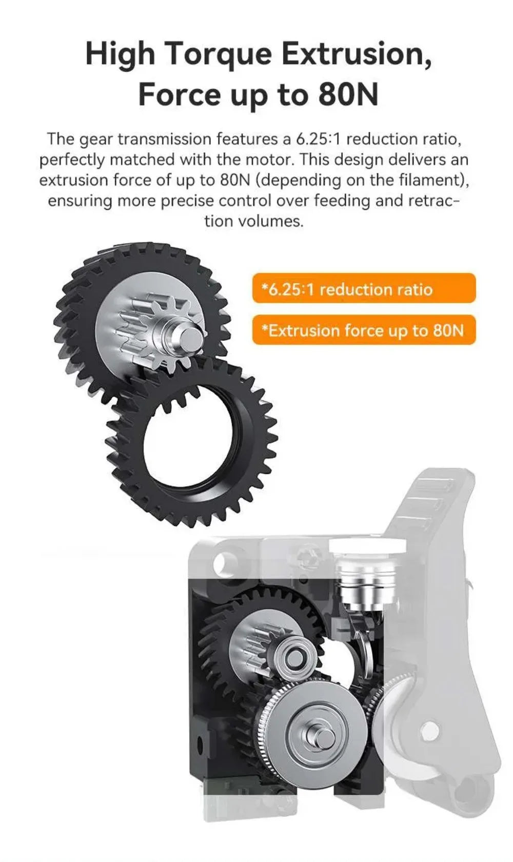 Creality K2 Plus Extruder Kit K2P Extrusionsgetriebe-Ersatz mit Doppelzahnradantrieb für reibungslose Filamentzufuhr, Filamentbrucherkennung