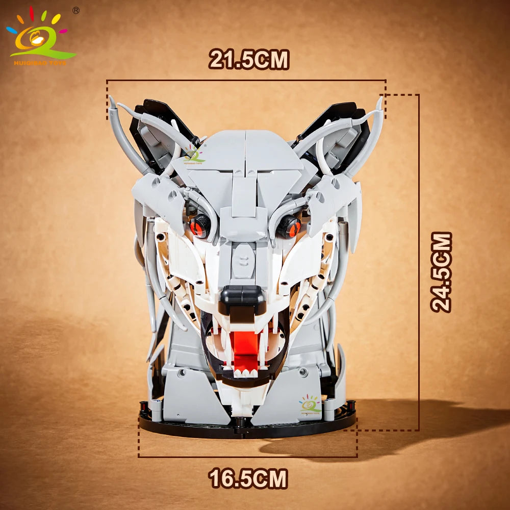 HUIQIBAO MOC Creative Wolf Deer Eagle Head Model Building Blocks Animal Pendant Wall Decor Wall Hanging Sculpture Home Decor Toy