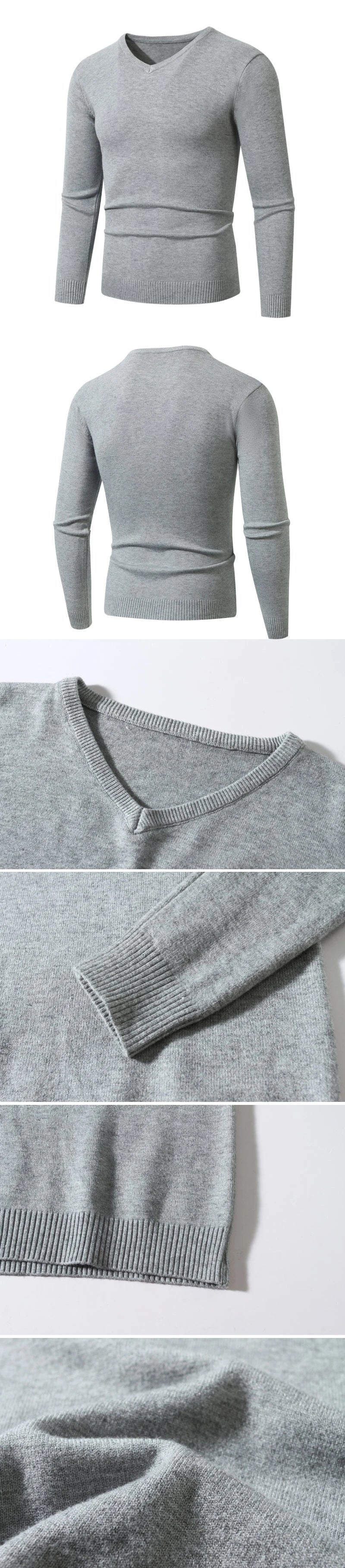 Men's Pullover V Neck Knitted Sweaters Solid Color Long Sleeve Jumper Lightweight Casual Business Pullover Slim Fit Sweater