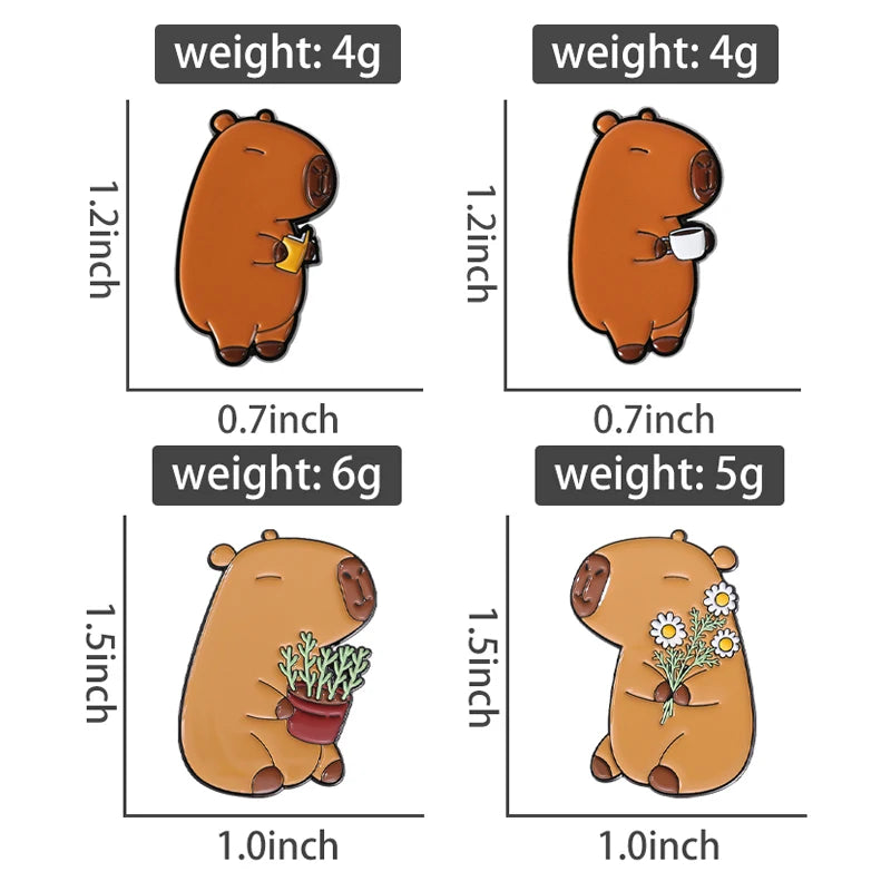 Cute Capybara Animal Enamel Pins Cartoon Cappy with Coffee Metal Brooches Lapel Badge Funny Animal Jewelry Gifts for Friends