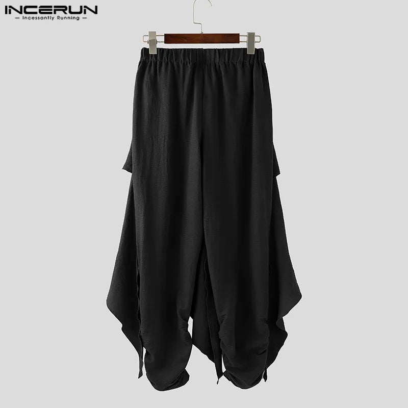 Mode INCERUN Somer Lente Mans Informele Broek Harembroek Geplooide Langbroek Straatdrag Oormaat Mansklere S-5XL