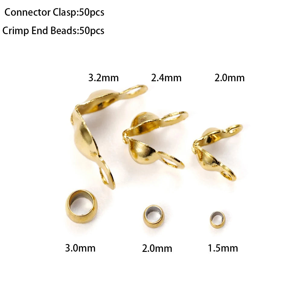 50pcs Stainless Steel Connector Clasp Fitting Ball Chain End Crimps Beads For Bracelet Necklace Chains Jewelry Making Supplie