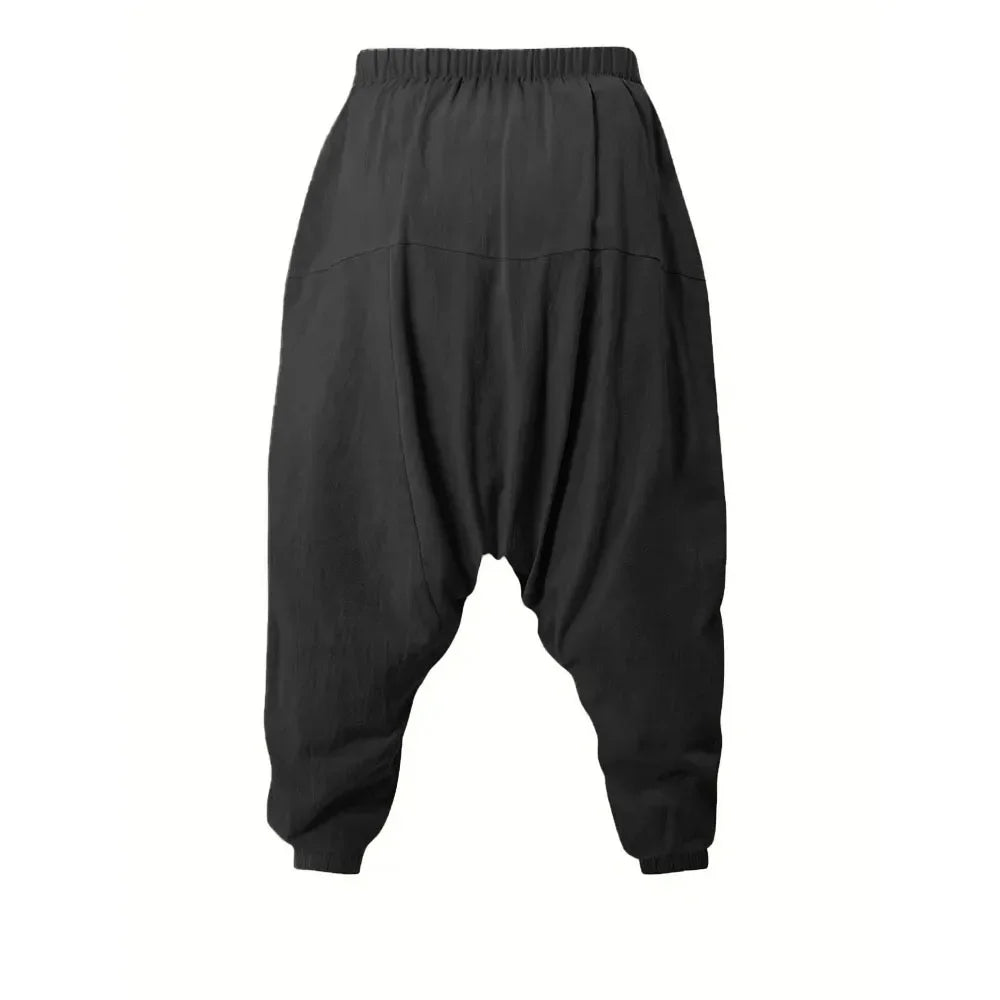Harem Broeke vir Mans Katoenlinne Lae Kruis Gemaklike Straatdrag Los Pasvorm Asemende Liggewig Langbroek Manlike Joggers