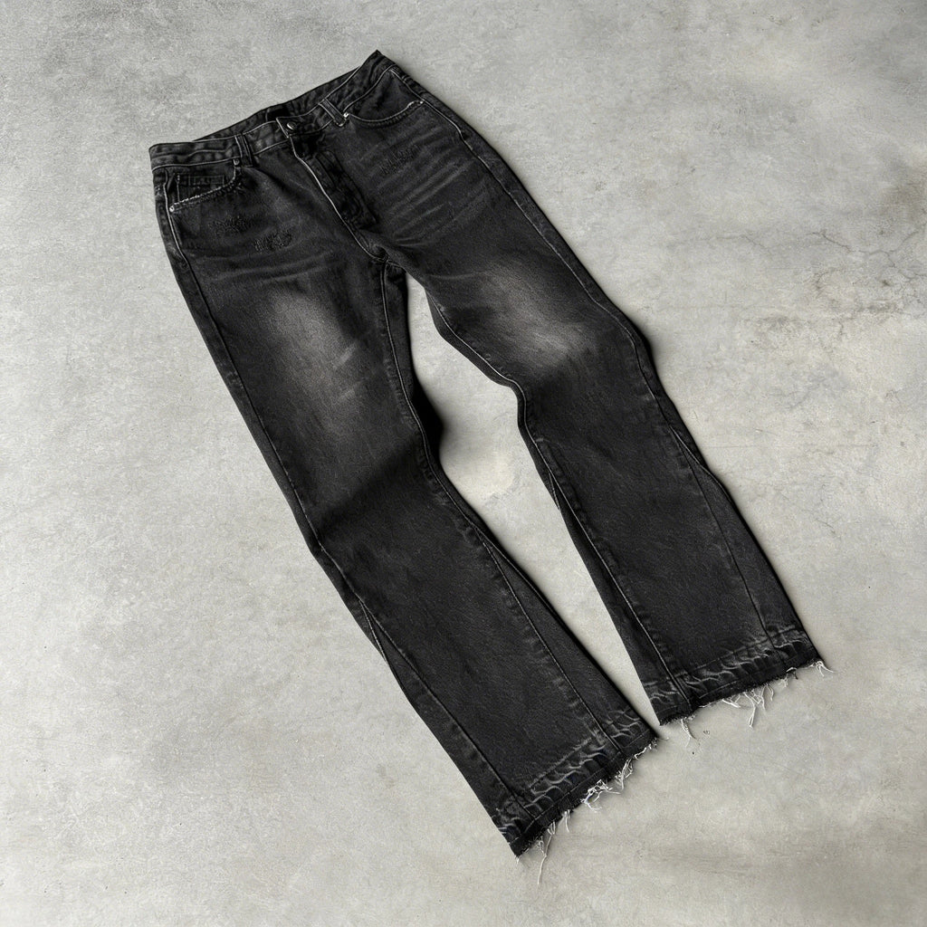 Y2K Vintage Slim Fit Jeans Trendy Washed Men Women Harajuku Hip Hop Straight Leg Pants Gothic Fringed Casual Micro Flared Pants
