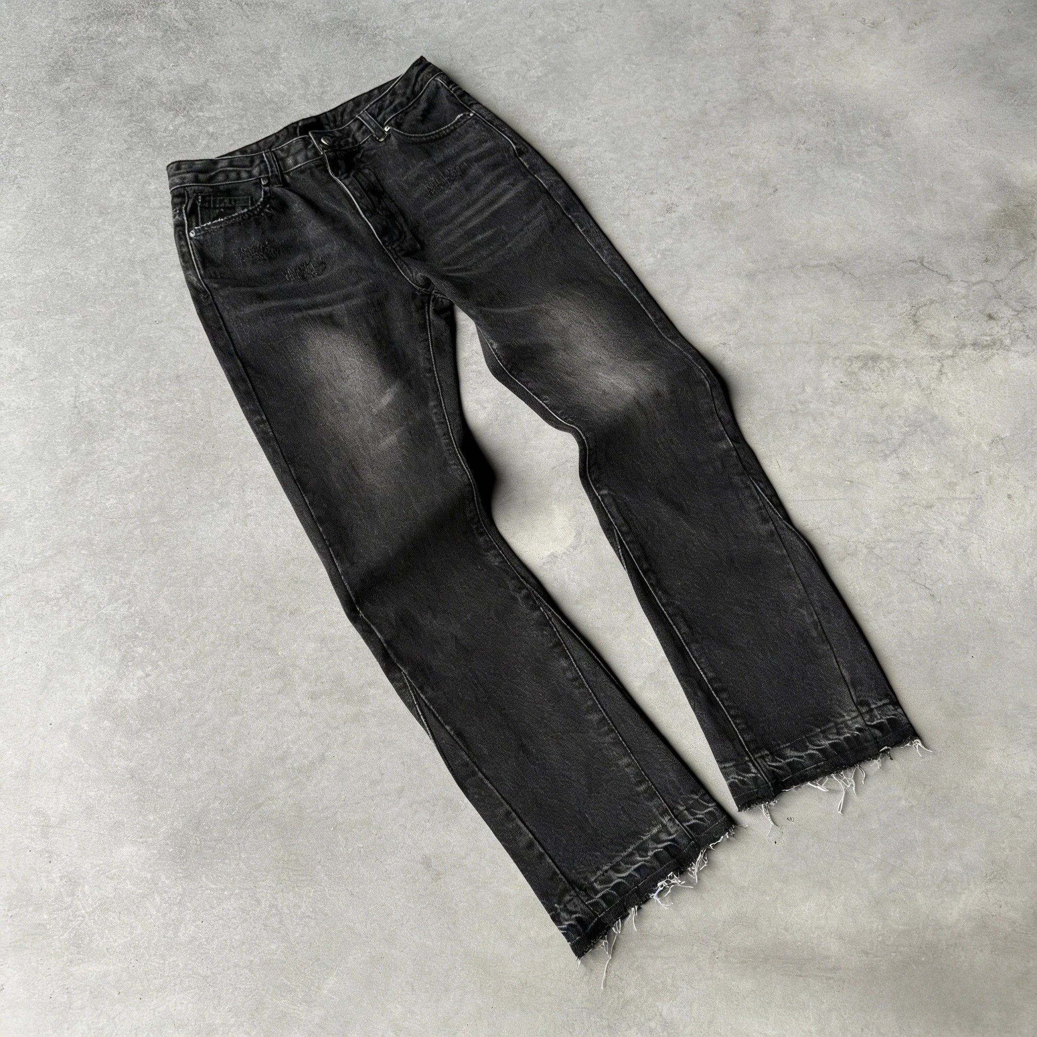 Y2K Vintage Slim Fit Jeans Trendy Washed Men Women Harajuku Hip Hop Straight Leg Pants Gothic Fringed Casual Micro Flared Pants