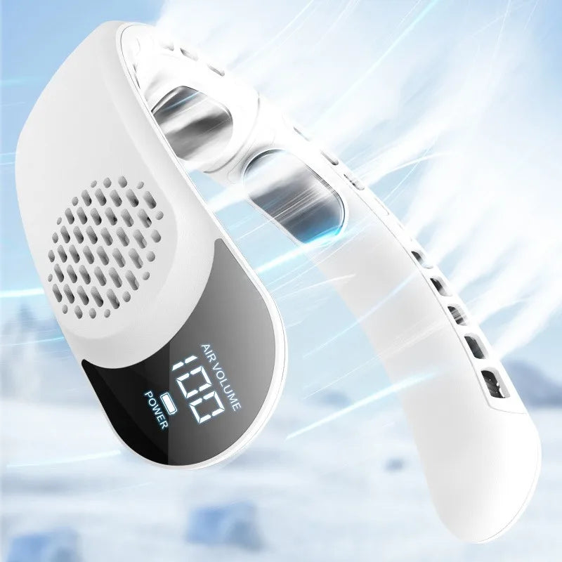 Neck Fan 360° Cooling Bladeless USB Rechargeable 4000mAh Portable Hanging Fan LED Display 3 Speed Quiet Personal Wearable Fan