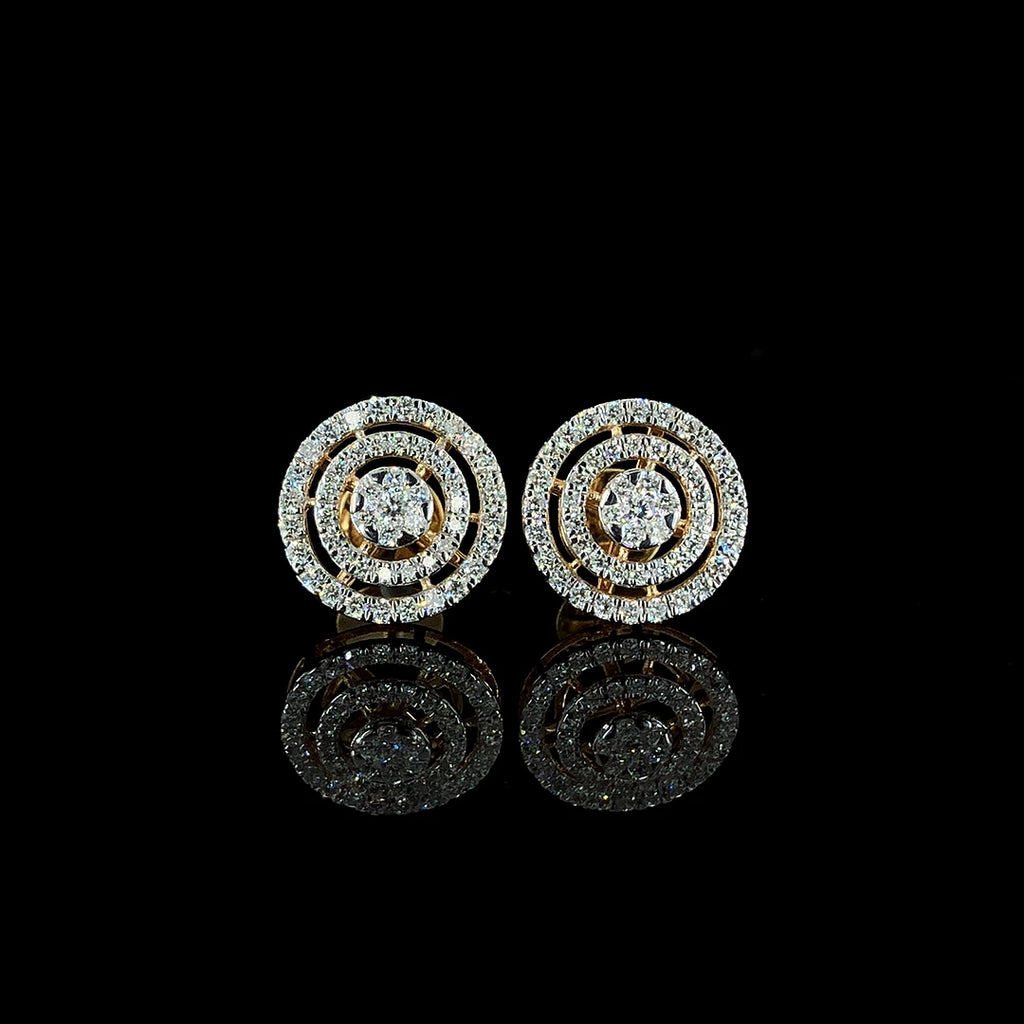 Privaa Jewels Premium Yellow Gold Natural Diamond Earring EF Color Brilliant Cut 0.89 Ct VVS VS Clarity IGI Certified Earring