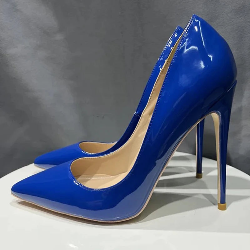 12cm 10cm Thin High Heels Sexy Patent Leather Pointed Toe Comfortable Stilettos Celebrity For Pumps OL Black dress Shoes Ladies