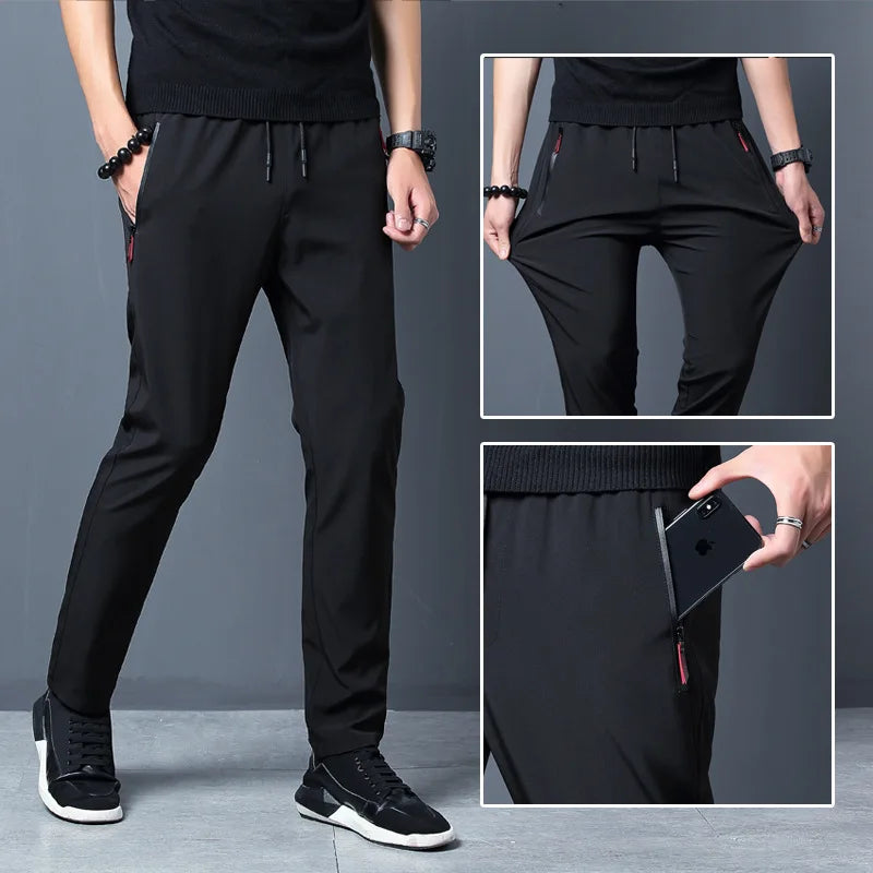 Men's Casual Pants Stretch Slim Fit Elastic Waist Jogger Korean Classic Blue Black Gray Male Brand Trousers Plus Size