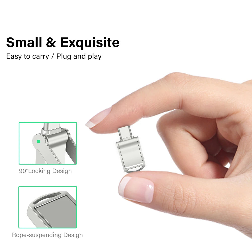 Metal Mini TYPE-C 2 IN 1 USB Dual Flash Drive 64GB Tiny Pen Drive 32GB Key Chain Memoria USB Memory Disk 128G 16GB Pendrives