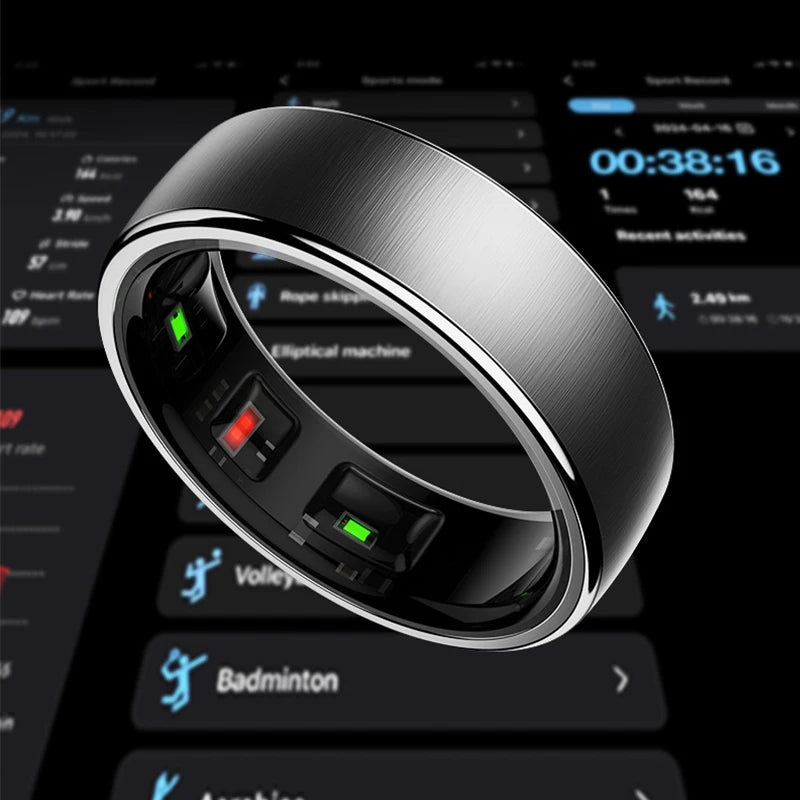 Slim Ring Mans Vroue met Laaikas, Hartklop Bloedsuurstof, Vel Temperatuur Monitor, 5ATM Waterdig vir Android iOS
