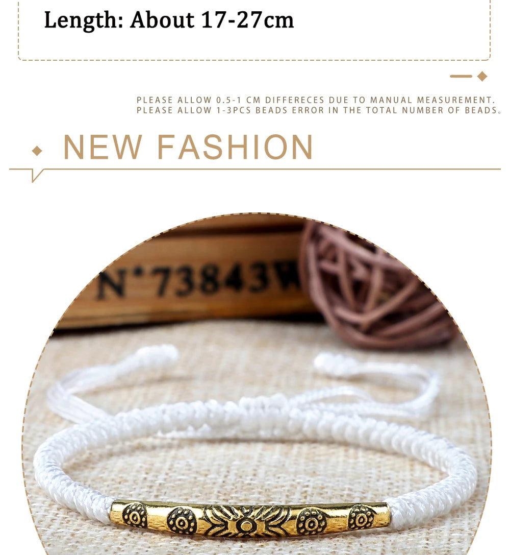 Golden Color Long Tube Braided Bracelet Lucky Red Black Thread Handmade Adjustable Bangle Men Women Buddhism Jewelry Prayer Gift