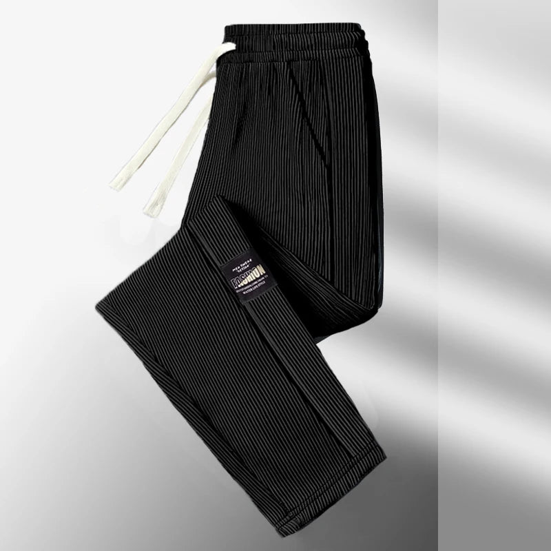 Summer Ice Silk Elastic Waist Sports Pants Men's Lightweight Straight Leg Casual Trousers Youth Fashionable Loose Fit