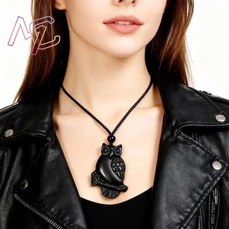 Real Obsidian Owl Pendant Necklace Natural Jewelry Charm Luxury Talismans Amulet Men Fashion Vintage Carved Gifts for Women