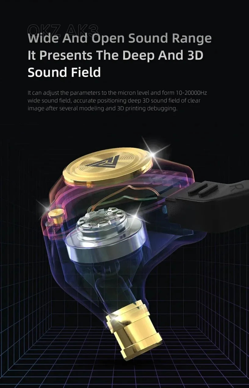 QKZ AK3 FiLe Wired Earphone with Microphone HiFi Music Monitor Bass Headphones Noise Cancelling Headset For Sport Gaming Earbuds