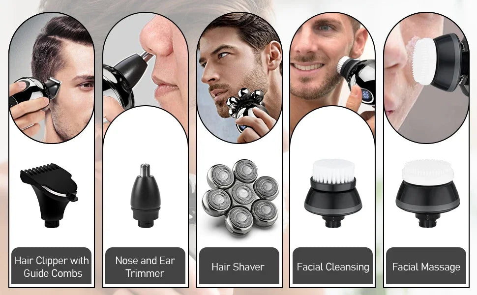 Tinsol 7D Floating Cutter Electric Shaver Head Base Charging Portable Men Beard Trimmer Clipper Skull Shaver Waterproof Shaving