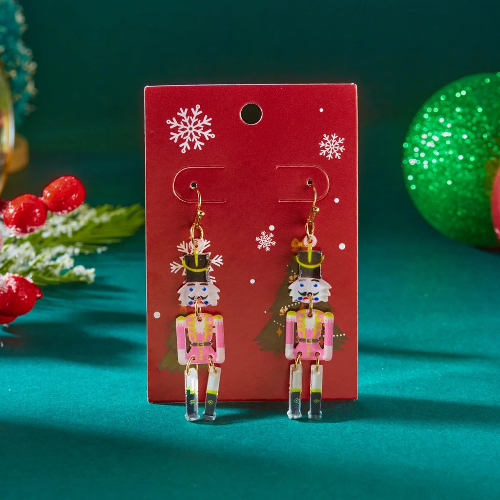 Christmas Acrylic Heart Santa Claus Deer Candy Crutch Xmas Tree Soldier Drop Earrings Cute Holiday Jewelry For Women Men Gifts